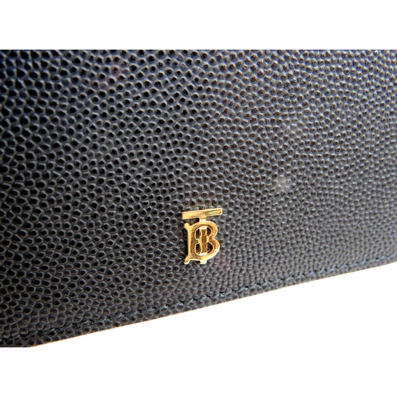 $480 BURBERRY LARK BLACK GRAINED LEATHER GOLD TB LOGO COMPACT TRIFOLD WALLET - Picture 10 of 15